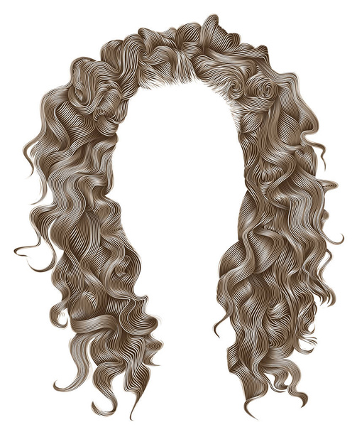 long curly hairs  light blond  colors .  beauty fashion style . wig . - Vector, Image