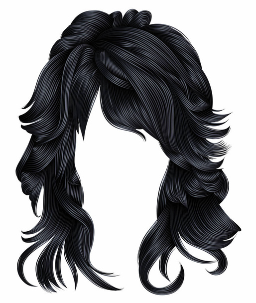mulher na moda cabelos longos morena marrom escuro cores. moda de beleza. 3d realista
  - Vetor, Imagem