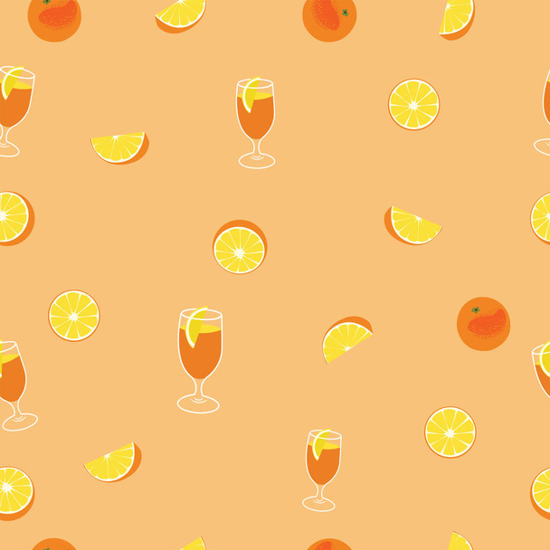 Portakal kabuğu, cam suyu ve portakal silce sorunsuz vektör desen ile. - Vektör, Görsel