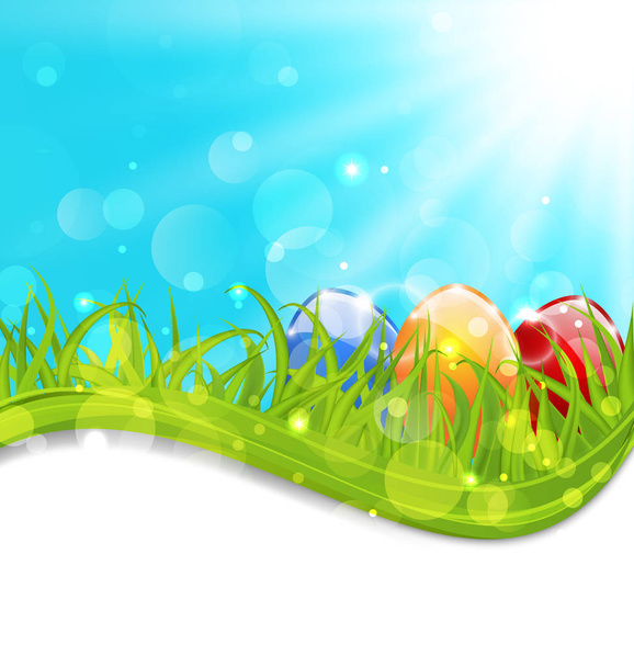 April card with Easter set colorful eggs - Fotoğraf, Görsel