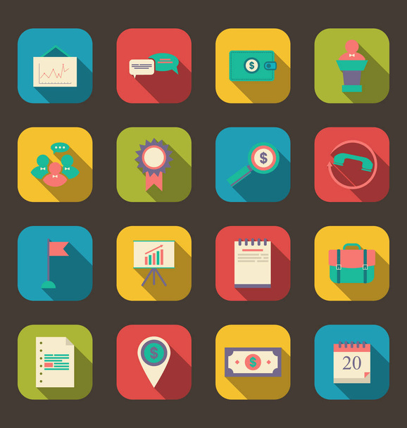 Flat icons of business, office and marketing items, long shadow - Zdjęcie, obraz