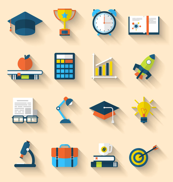 Flat icons of elements and objects for high school and college e - 写真・画像