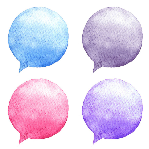 Watercolor speech bubbles set. Hand-drawn illustration. Social media icons. - Zdjęcie, obraz