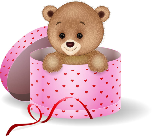 Мультяшний плюшевий ведмідь у подарунковій коробці
 - Вектор, зображення