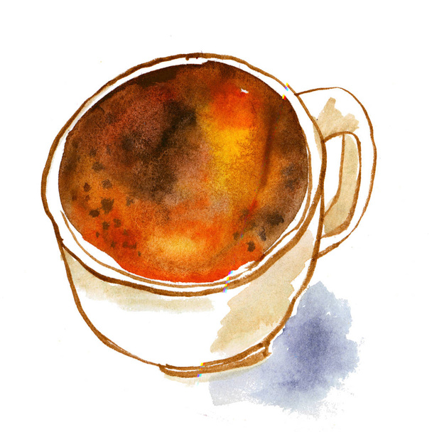 mão desenhado café grande xícara de café branco. cappuccino isolado
 - Foto, Imagem