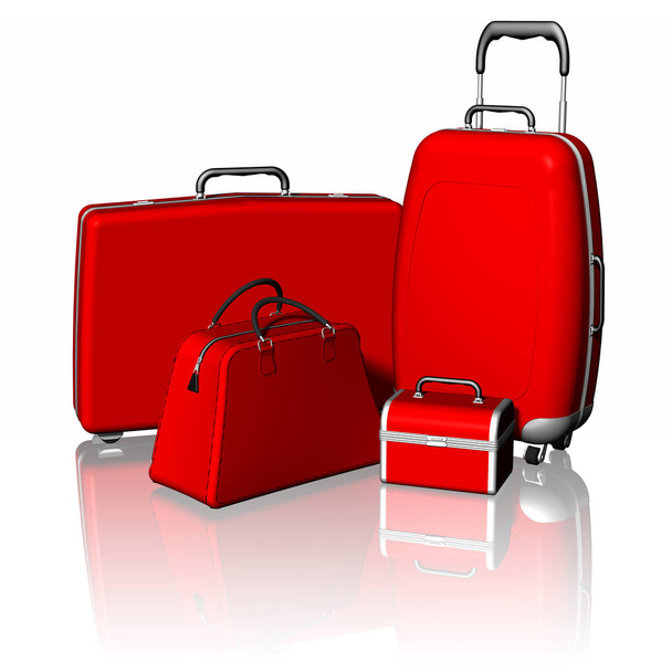 赤のスーツケースを旅行します。 - 写真・画像