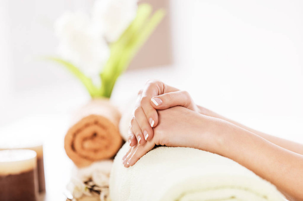 French Manicure. Relaxing in Spa.  - Foto, Imagem