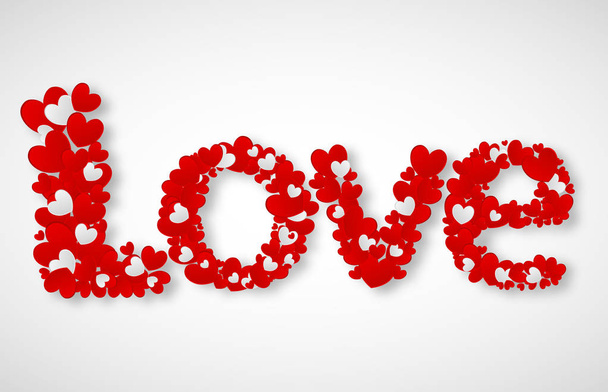 Love. Vector Valentines card. Love background with hearts and shadow - Vector, Image