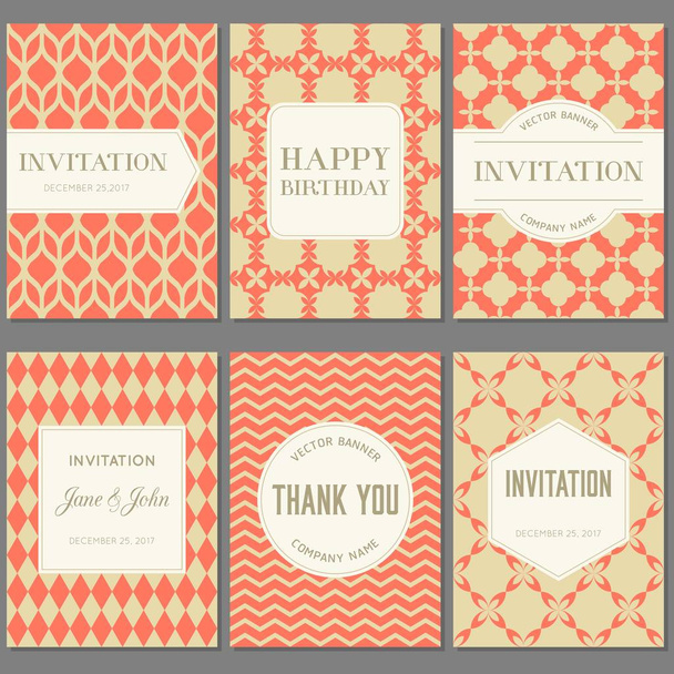 Template collection in Vintage pattern with badges, labels and retro style frame  for greeting card, placard, poster and brochure - Vector, afbeelding