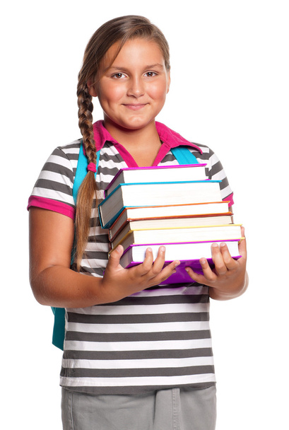 Girl with books - Фото, изображение