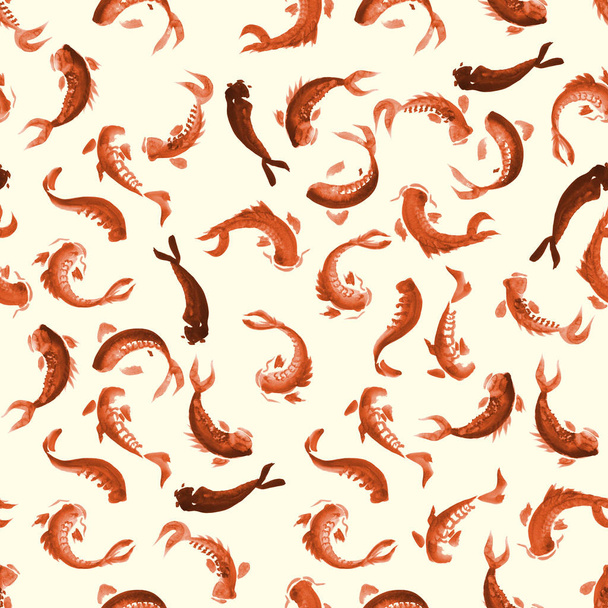 Seamless ink hand drawn pattern with calligraphy koi  - Photo, image