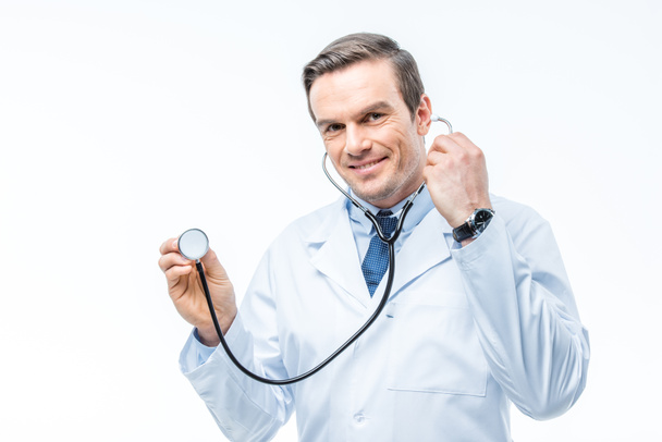 Male doctor with stethoscope - Fotoğraf, Görsel