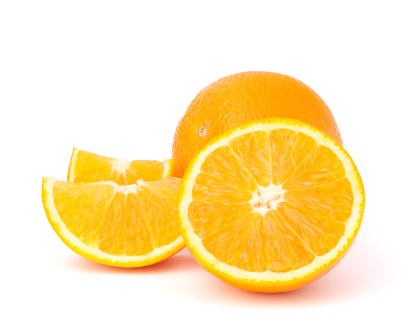Sliced orange fruit segments isolated on white background - Фото, зображення