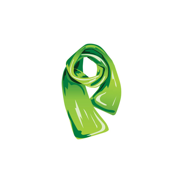 Набор иллюстраций для сайта - векторная иконка детского ношения. Элемент 6 зеленый шарф аксессуар ткани одежды одежды глушитель сезон теплой зимой Webit.Top
 - Вектор,изображение