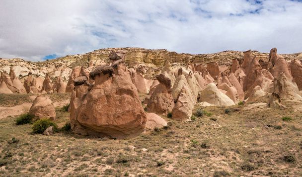 Cappadocia, stone pillars created by nature through erosion. - Zdjęcie, obraz