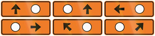 Zbiór znaków drogowych Nowa Zelandia: objazd dojazdu z symbolem koła - Zdjęcie, obraz