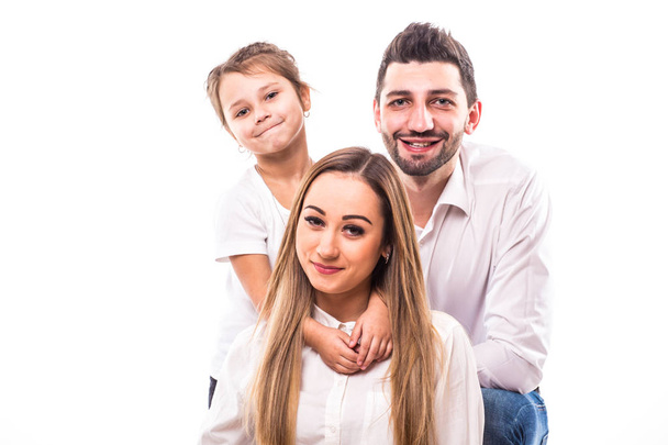šťastná rodina na bílém pozadí - Fotografie, Obrázek
