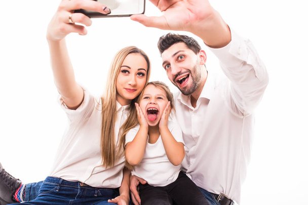 Happy family on white background - Фото, изображение