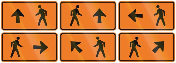 Una raccolta di segnali stradali neozelandesi: indicazioni temporanee per i pedoni
 - Foto, immagini