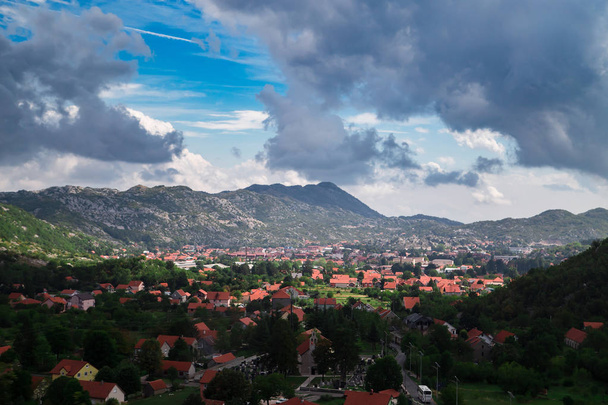 Panoramic aerial view to Cetinje, Montenegro. Mountains landscape - Photo, Image