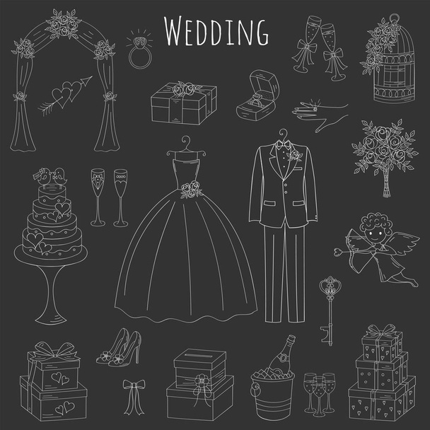 Vector set of hand drawn wedding icons - Вектор,изображение