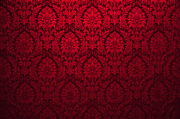 Fragment of ornamental wallpaper colored , or abstract surface of tiled flowers and leaves  pattern, or texture useful as a background vignetted and gradient background - Photo, Image