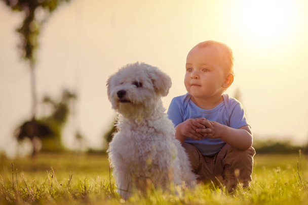 Счастливый ребенок с щенком
 - Фото, изображение
