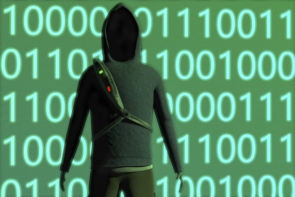 A hacker and binary code - Photo, Image