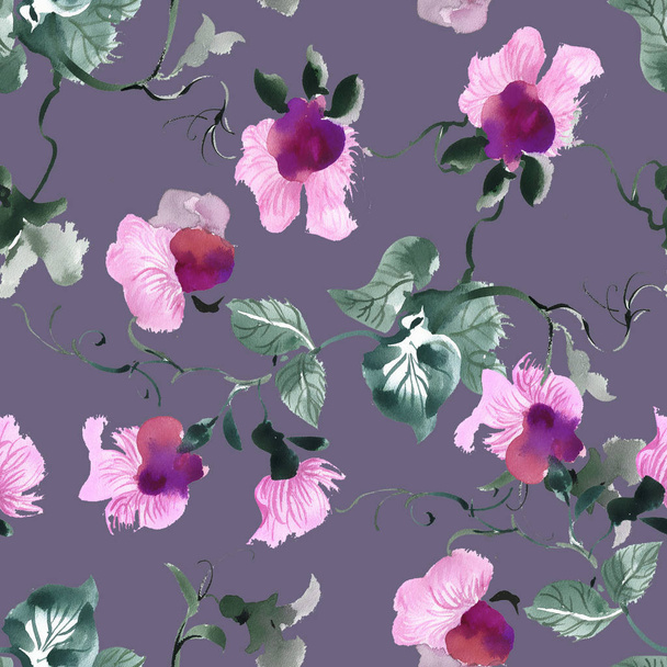 seamless pattern with purple flowers - Zdjęcie, obraz