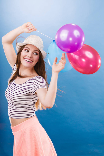 Woman summer joyful girl with colorful balloons  - Valokuva, kuva