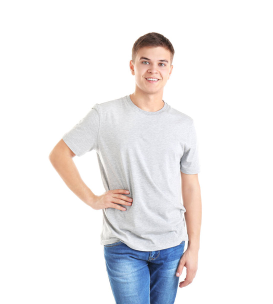  young man in blank t-shirt  - Foto, Bild