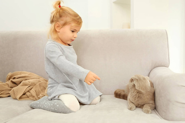 Little girl with cute cat - Photo, Image