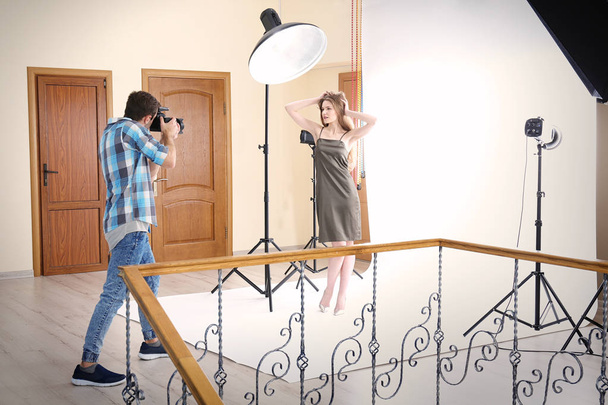 Photographer taking picture of  model  - Foto, Imagem
