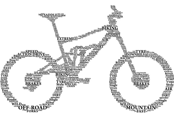 Силует гірського велосипеда словами
 - Вектор, зображення