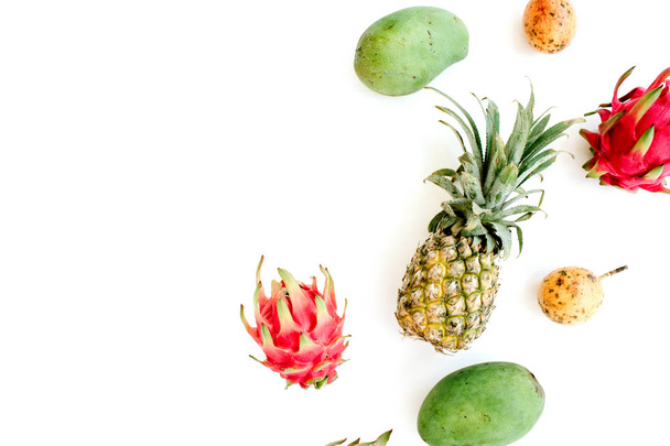 mangos, pineapple, passion fruits and dragon fruits - Fotoğraf, Görsel