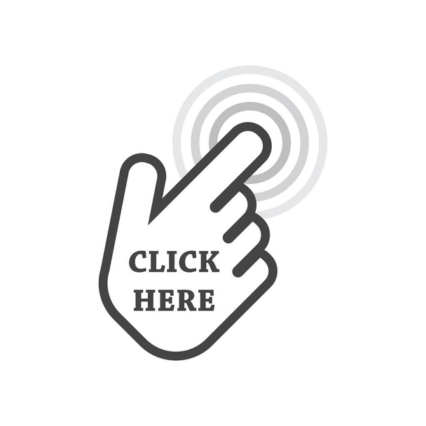 Click here icon. Hand cursor signs. Black button flat vector illustration. - Διάνυσμα, εικόνα