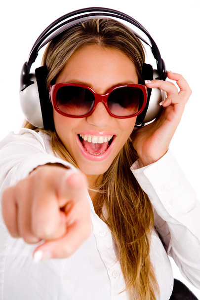 Pointing female enjoying music - Photo, image