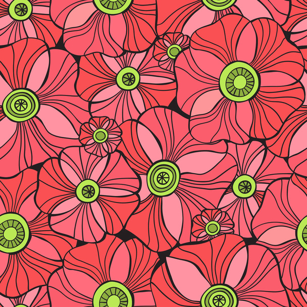 Beautiful Poppy Flowers set, Colorful Vector seamless pattern. - ベクター画像