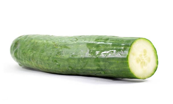 Whole English cucumber with cut end (isolated) - Valokuva, kuva