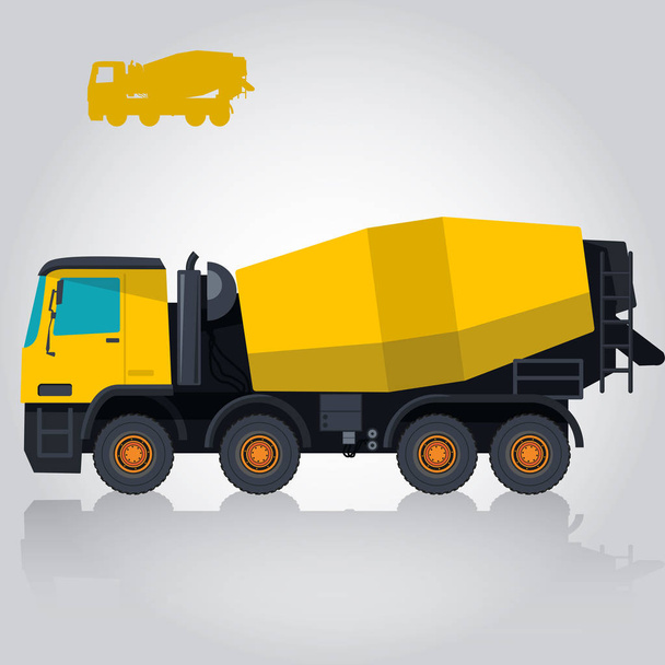 Yellow concrete mixer. Construction machinery and ground works. - Vector, Image