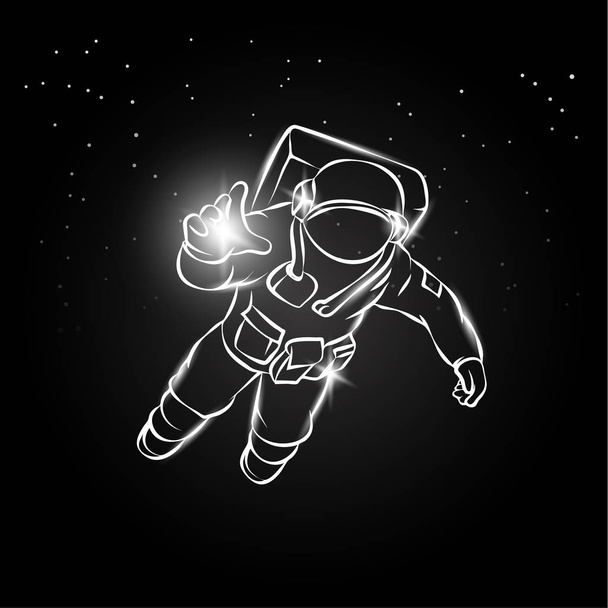 L'astronaute vole dans l'espace et attrape la lumière dans sa main. Illustration vectorielle astronaute sur le fond de l'étoile
. - Vecteur, image