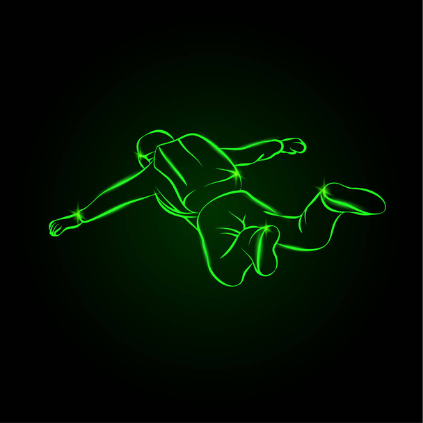 Skydiver salta de braços abertos. Paraquedista de ilustração vetorial de néon com uma mochila em seus ombros
. - Vetor, Imagem