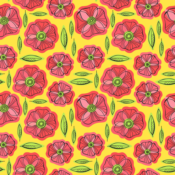 Beautiful Poppy Flowers set, Colorful Vector seamless pattern. - Vecteur, image