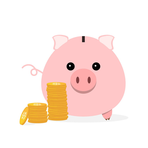 Piggy bank with coins. Vector illustration. - Vector, Image