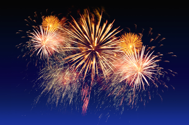 Fireworks celebration and the city night light background. - Photo, Image