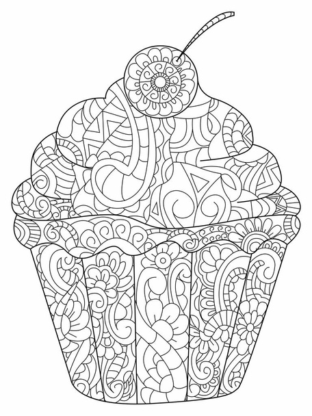 Cake Coloring book vector for adults - Vector, Image