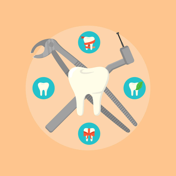 Dental instruments crosswise on color background - Vector, Image