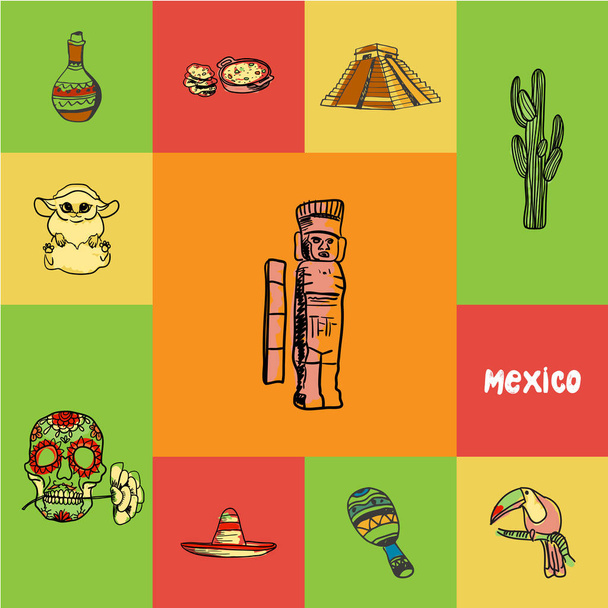 Mexico Squared Doodle Vector Concept - Vector, Image