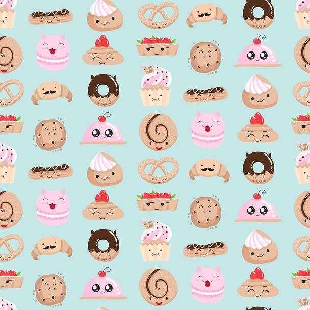 Seamless pattern with different sweet bakery - ベクター画像