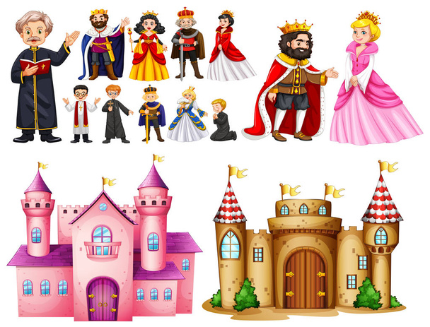 Királyi palota és a különböző karakterek - Vektor, kép